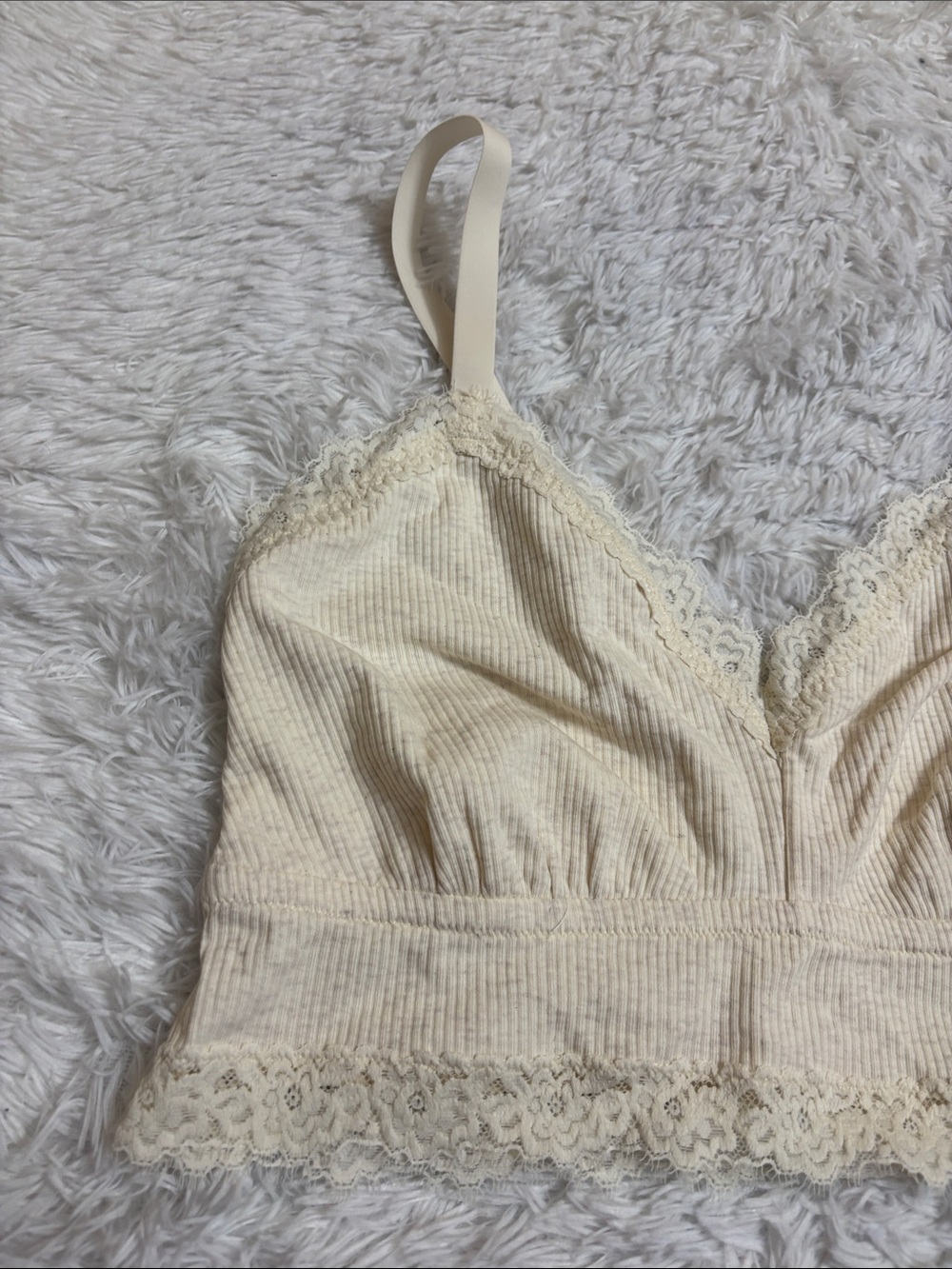 NWT Aerie Ribbed Eyelash Lace Trim Longline Bralette Size XL Heather Frost - Picture 2 of 13